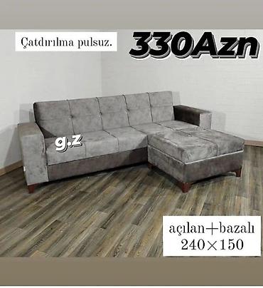 Ev üçün mebel: Künc divan – açılan və bazalı model - Ölçü: 240 × 150 sm - Rəng: boz — 1
