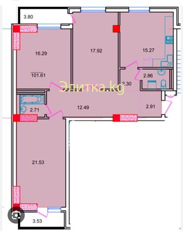 квартиры кок жаре: 3 комнаты, 102 м², Элитка, 5 этаж, ПСО (под самоотделку)