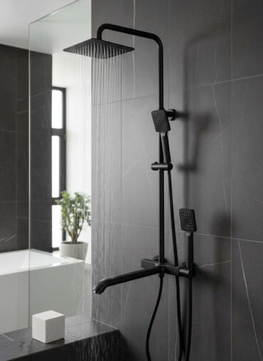 смеситель душевой: Представляем душевой гарнитур черного цвета, предназначенный для