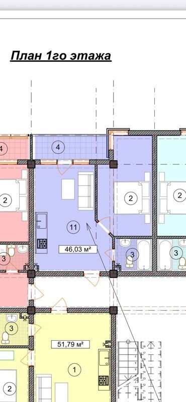 2 комната собственник: 1 комната, 46 м², 1 этаж