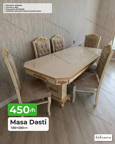 Masa dəsti – 100×200 sm - Klassik üslubda masa və 6 stuldan ibarət