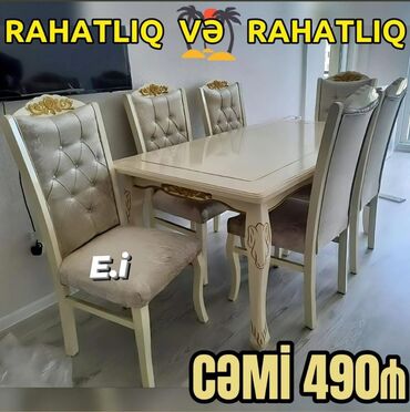 Masa və oturacaq dəstləri: *Masa 6 stul 490Azn💥* ✔️Masa ölçü 90x160/ 200 ✔️Masa mdf akril boya