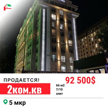 Продажа квартир: 2 комнаты, 66 м², Элитка, 7 этаж, ПСО (под самоотделку)