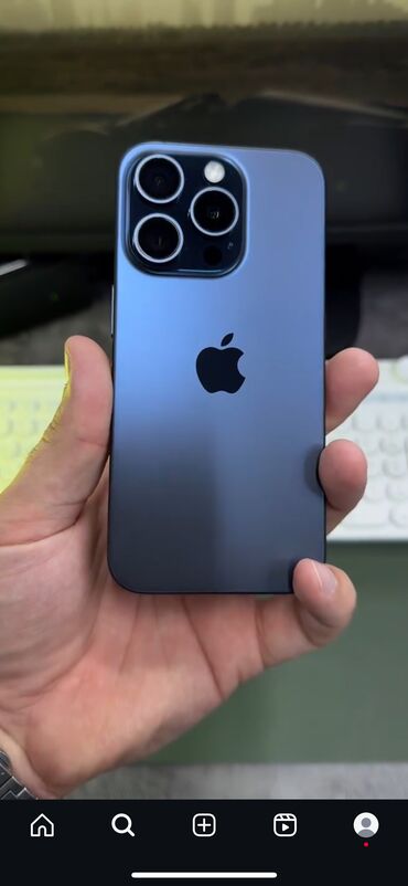 Apple iPhone: IPhone 15 Pro, Б/у, 64 ГБ, Blue Titanium, Зарядное устройство, Защитное стекло, Чехол, 87 %