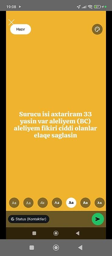 evdə utu işi: Sürücü kimi iş axtarıram. 33 yaşım var, ailəliyəm. BC kateqoriyalı — 1