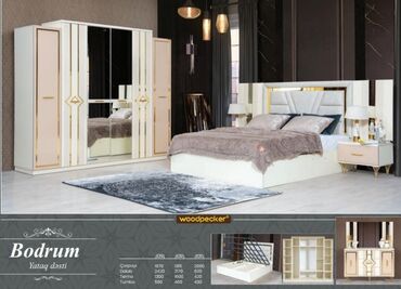 истикбал мебель в баку: Двуспальная кровать, Шкаф, Трюмо, 2 тумбы, Турция, Новый