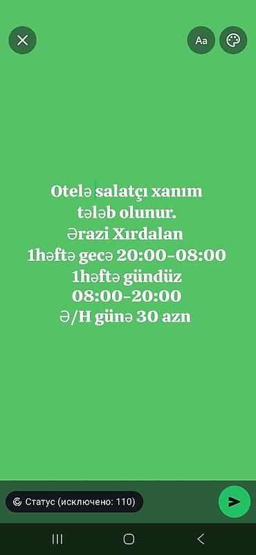 aspaz is elani: Aşpaz tələb olunur, Salatçı, İstənilən yaş — 1