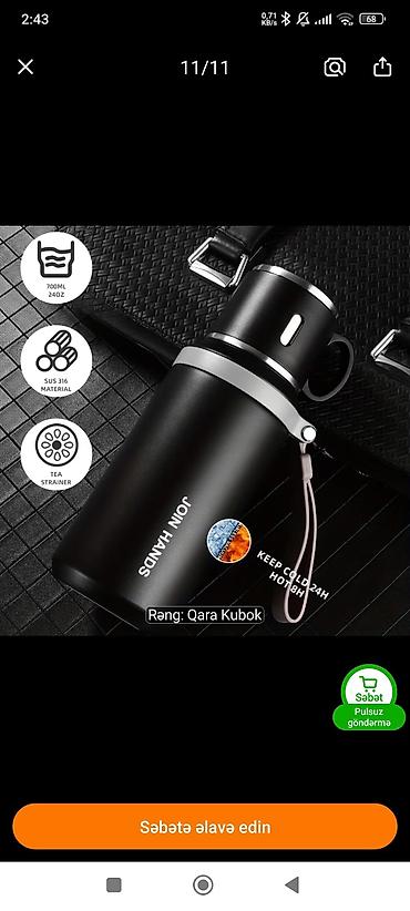 nerjavika su çəni: Rəng - Qara, Termos, Paslanmayan polad, 0,7 bucket volume l, Yaponiya — 3