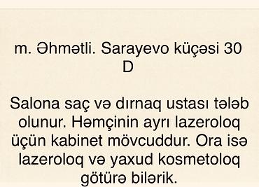 tarsovka ustası: M. Əhmədli, Sarayevo küçəsi 30D ünvanında yerləşən gözəllik salonuna — 1
