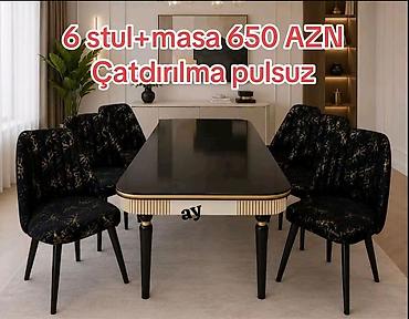 oturacaglar: Yemək otağı üçün elegant dəst: - 1 ədəd masa + 6 ədəd stul - Qiymət — 1