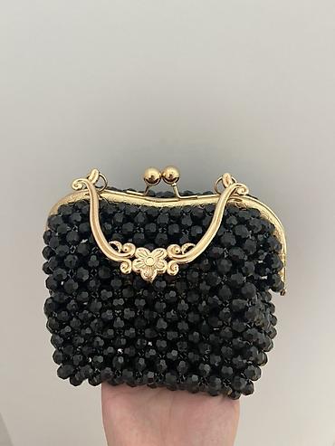 vintage çanta: Qara muncuqlu çiyin çantası - Rəng: qara - Material: parlaq fasetli — 3