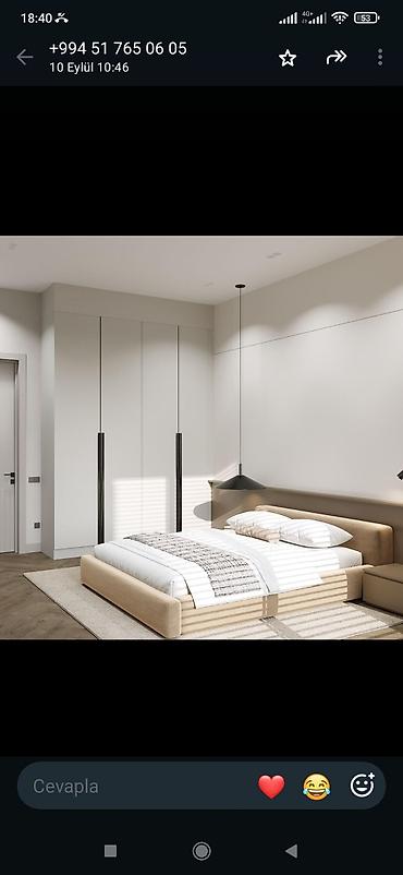 Minimalist yataq dəsti – müasir dizayn - Yumşaq bej rəngli, alçaq
