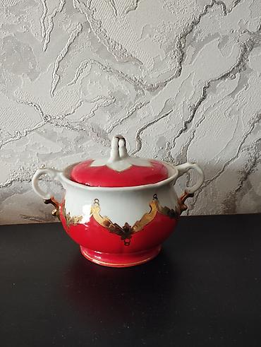 su qablar: Çay dəsti, rəng - Qırmızı, Farfor — 1