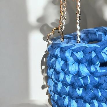 bershka baletanke: Rucno pletena torba od t-shirt yarn. Tamno plavo, svetlo plava — 4