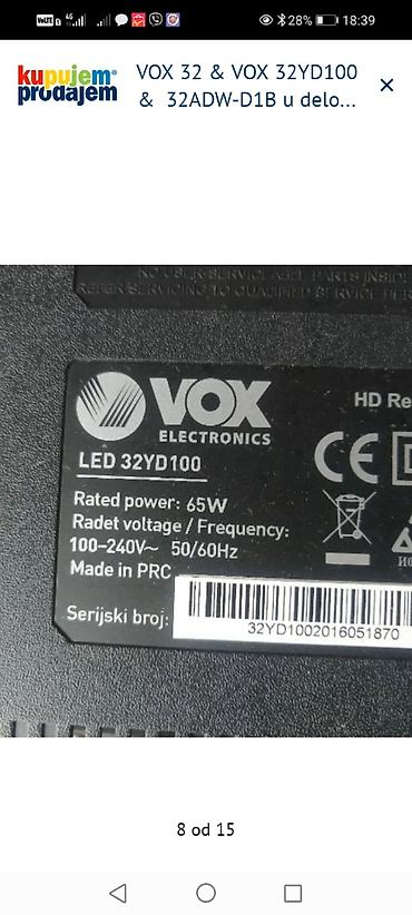 Aksesoari za TV i video: VOX 32” televizori – delovi Dostupni delovi za modele: - VOX 32YD100 na lalafo.rs — 8 Aksesoari za TV i video: VOX 32” televizori – delovi Dostupni delovi za modele: - VOX 32YD100 — 8