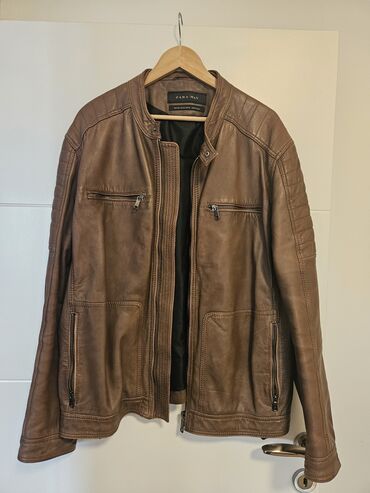 sat sa gravurom: Leather jacket Genuine leather, 2XL (EU 56), Zara, color - Brown