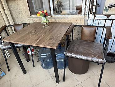 mətbəx mebelləri sifarişi: Loft üslublu masa və stul dəsti - Tərkib: 1 ədəd kvadrat masa + 2 — 4