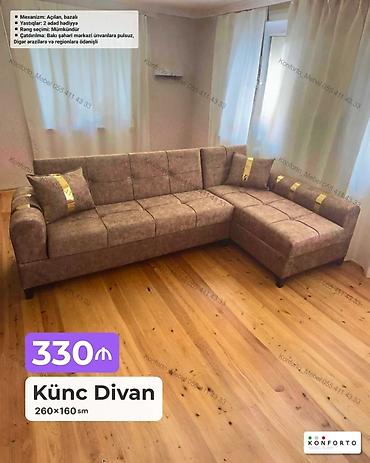 Ev üçün mebel: Künc divan – 260×160 sm - Mexanizm: açılan, bazalı (yataq funksiyalı — 1