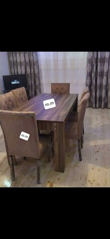 Masa və oturacaq dəstləri: Qonaq otağı üçün, Yeni, Açılmayan, Dördbucaq masa, 6 stul — 14