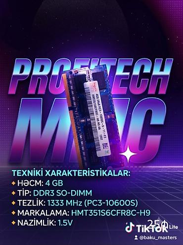 Оперативная память (RAM) для ПК: Hynix noutbuk operativ yaddaşı Endirim var - Həcm: 4 GB - Tip: DDR3 — 1