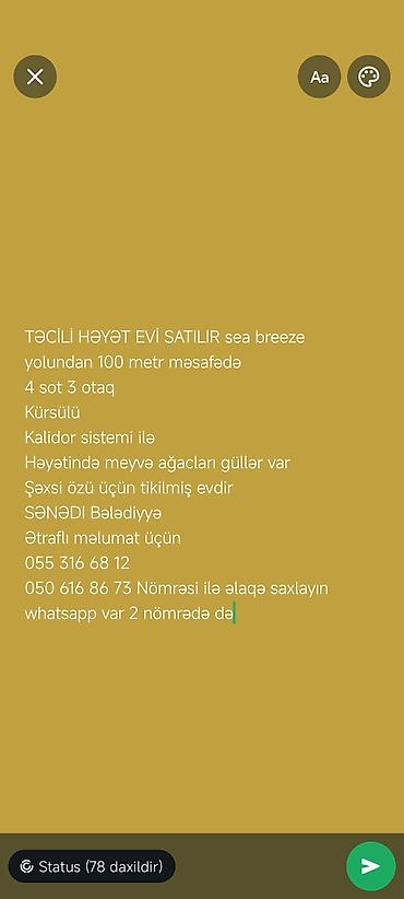 zabrat evleri: ÇOX TƏCİLİ HƏYƏT EVİ SATILIR sea breeze yolundan 100 metr məsafədə 4 — 1