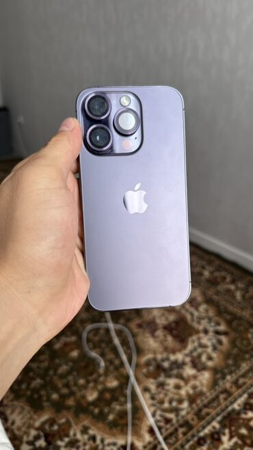мыльницы фотоаппарат: IPhone 14 Pro, Колдонулган, 256 ГБ, Deep Purple, Коргоочу айнек, Куту