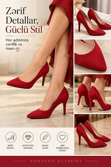 Tuflilər: Qırmızı qadın qənbər burunlu tufli - Ölçü: 37 - Model: klassik “pump” — 1