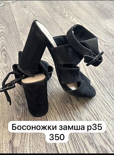 Босоножки из замши, размер 35. Черные, на высоком устойчивом широком — 1