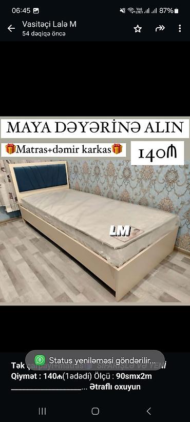 kravat tek: *Tək çarpayı+matras🎁* _*SİFARİŞLƏ VƏ YENİ*_ *Qiymət : 140₼*(1ədədi) — 1