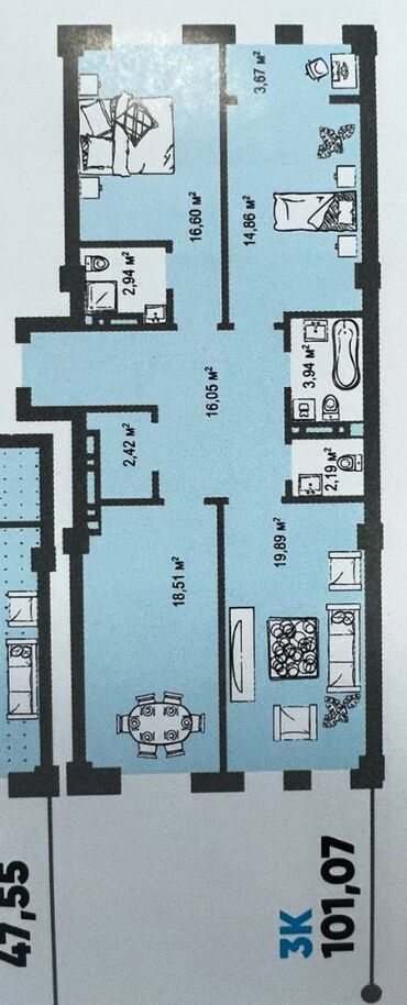 горький фатьянова: 3 комнаты, 101 м², Элитка, 10 этаж, ПСО (под самоотделку)