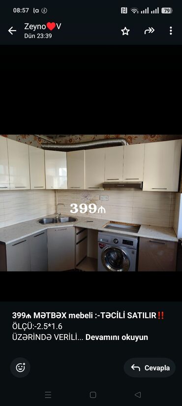 Riyaziyyat: *399₼ MƏTBƏX mebeli :-TƏCİLİ SATILIR*‼️ ÖLÇÜ:-2.5*1.6 ÜZƏRİNDƏ