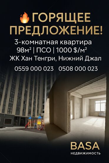 Продажа квартир: 3 комнаты, 98 м², Элитка, 4 этаж, ПСО (под самоотделку)