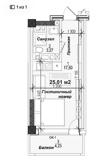 Продажа квартир: 1 комната, 25 м², Элитка, 4 этаж, Готовая ПСО (под самоотделку) — 13