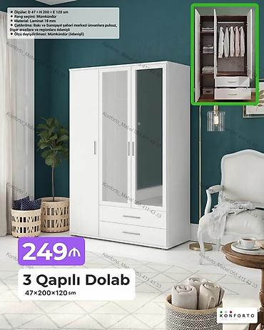 Mebel: 3 qapılı paltar dolabı – 47×200×120 sm - Material: 18 mm laminat - — 1