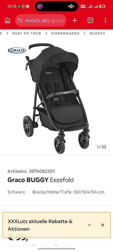 Gəzinti arabaları: Graco BUGGY EezeFold uşaq arabası - Rəng: qara - Ölçülər — 3