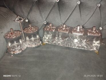 Digər süfrə qabları: Gümüşü rəng konfet qabı her biri 10 manata ƏDV qanları dest 20 manata — 1