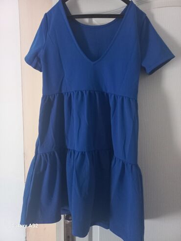 vunene haljine za punije: S (EU 36), bоја - Tamnoplava, Koktel, klub, Kratkih rukava