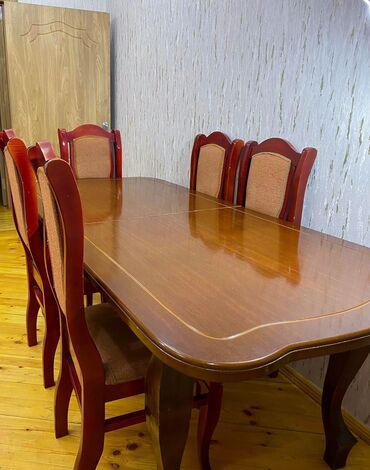 stol stul islenmis: Qonaq otağı üçün, İşlənmiş, Açılan, Oval masa, 6 stul, Azərbaycan