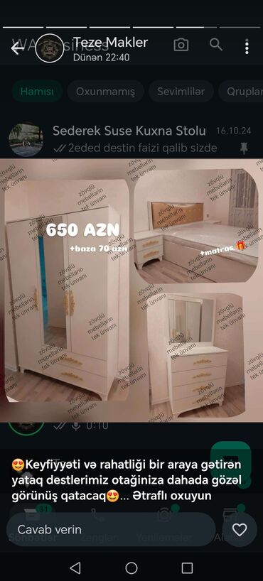 Yataq otağı dəstləri: Təknəfərlik çarpayı, Komod, Termo, Tumba, Yeni -da lalafo.az — 26 Yataq otağı dəstləri: Təknəfərlik çarpayı, Komod, Termo, Tumba, Yeni — 26