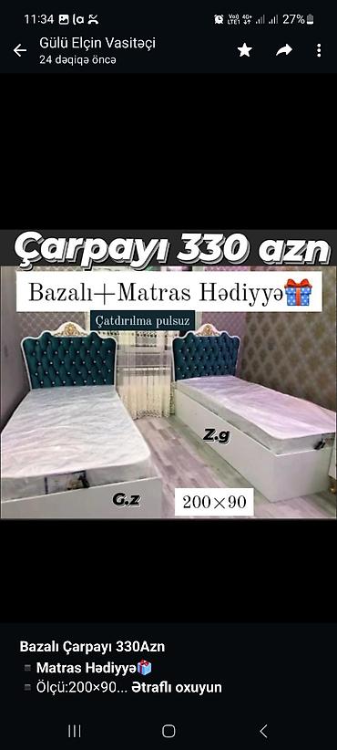кровать для лежачих больных отдам даром: *Bazalı Çarpayı 330Azn* *▪️Matras Hədiyyə🎁* ▪️Ölçü:200×90 ▪️Rəng — 1