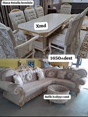 bufiklər: Klassik üslubda dəst mebel - Yemək masası 8 ədəd kreslolu – eleqant — 1