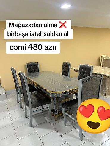 salon stullari: Qonaq otağı üçün, Yeni, Açılmayan, Dördbucaq masa, 6 stul — 1