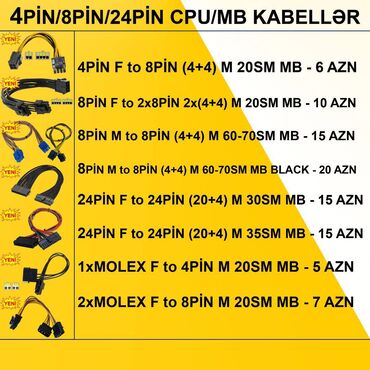 komputer çantası: Kabellər "4/8/24pin CPU/MB Original" ⭐4pin Female to 4+4pin Male MB