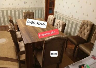 Masa və oturacaq dəstləri: Qonaq otağı üçün, Yeni, Açılmayan, Dördbucaq masa, 6 stul — 8