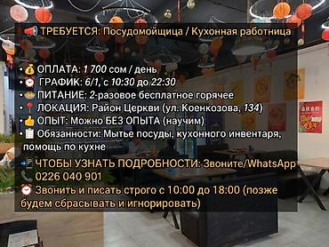 домработница на день: Требуется Посудомойщик, Оплата: Ежедневно — 1