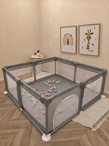 Манежи: Uşaq oyun maneji ✓ Rəng: boz, qızılı, krem, göy, qırmızı ✓ 3 ölçüsü — 1