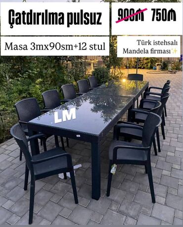 Stullar: Yeni Plastik masa + 12 stul dəsti📌 Türk istehsalı masa+6STUL 📌