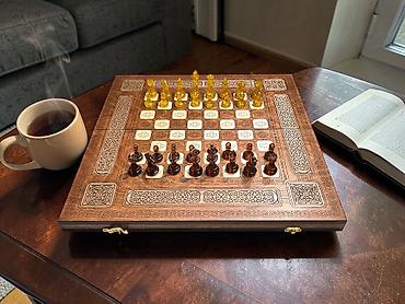 Настольные игры: Деревянный набор 3-в-1: нарды + шахматы+шашки - Материал: натуральное — 11