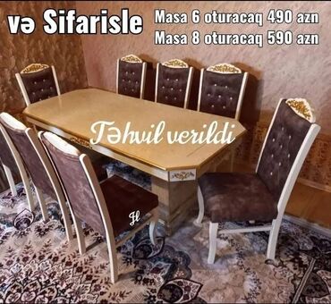 modern stol stullar: Для гостиной, Новый, Нераскладной, Прямоугольный стол, 6 стульев, Азербайджан
