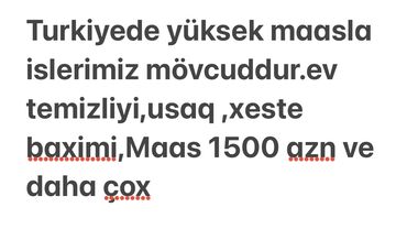 Ev personalı və təmizlik: Dayə tələb olunur, 30-45 yaş, Dəyişən növbəli